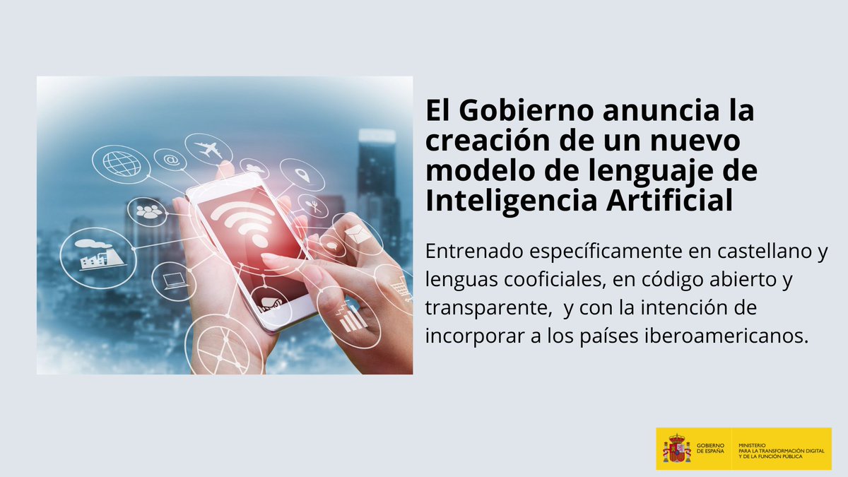 Impulsamos el desarrollo de la Inteligencia Artificial entrenada en castellano y en las lenguas cooficiales a través de la construcción de un gran modelo fundacional de lenguaje de IA

👉 Más detalles: lamoncloa.gob.es/presidente/act…