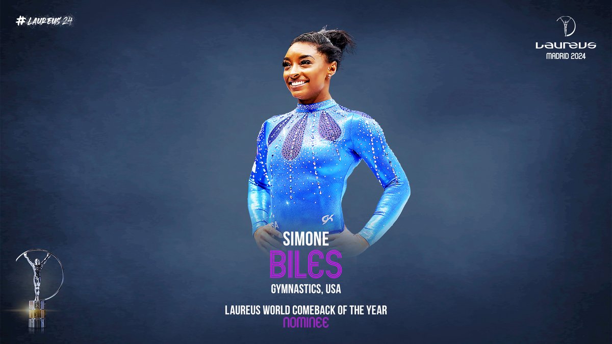 ✨ <a href="/Simone_Biles/">Simone Biles</a> returned to competition after two years in 2023 and won four gold medals at the World Championships, including a record sixth all-around title.  

She became the first woman to land the Yurchenko double pike vault in competition, won a historic eighth US national