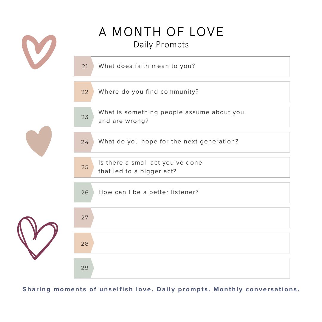 How can I be a better listener?

Use these prompts in your own journaling. Join us online Thursday evenings to share stories &amp; experiences of unselfish love. 
💕 📝 💻 💬 
Daily prompts for #AMonthofUnselfishLove, inspired by #ACaseForLoveMovie