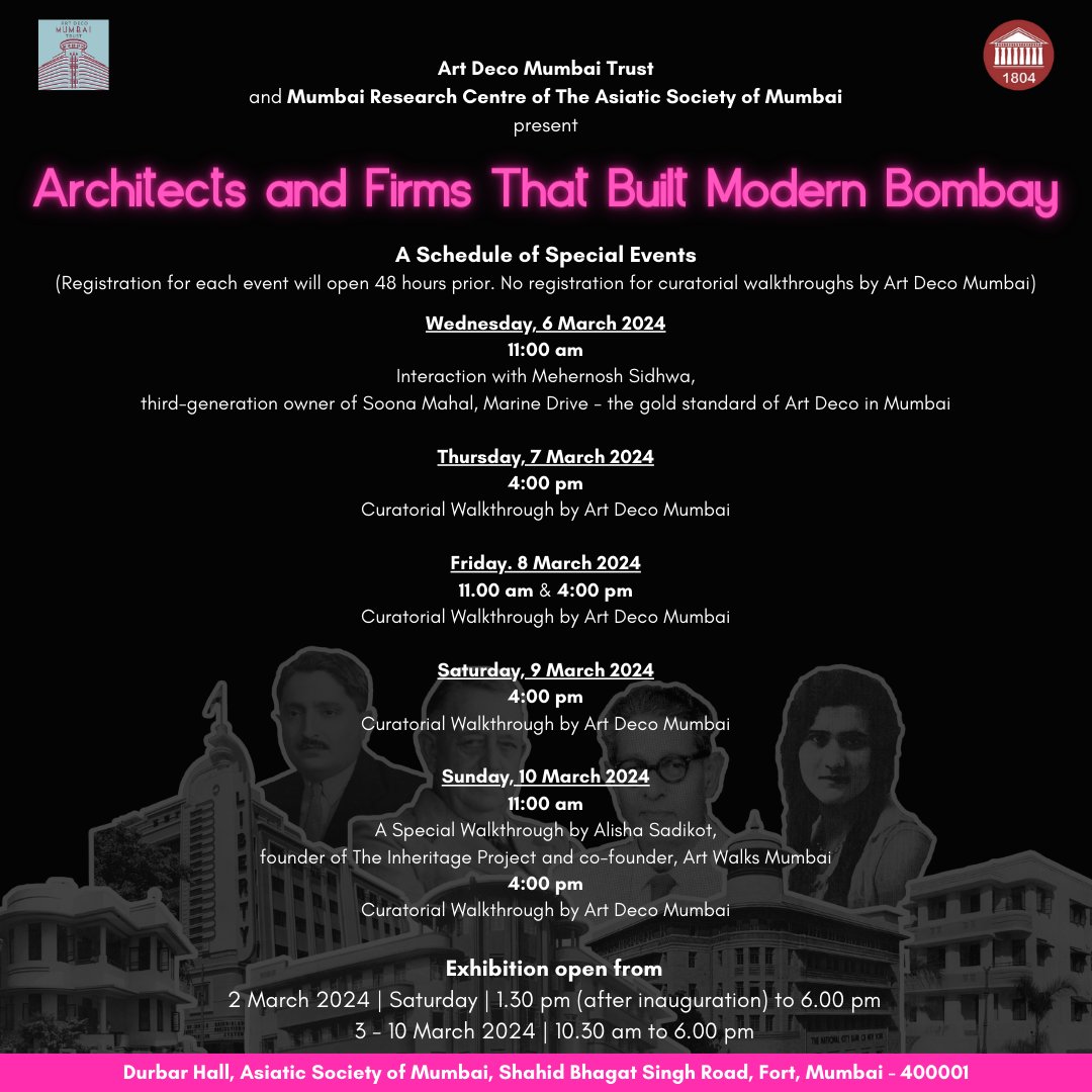 Art Deco Mumbai (@artdecomumbai) on Twitter photo Art Deco Mumbai Trust and the Mumbai Research Centre, the Asiatic Society of Mumbai are pleased to invite you to “Architects and Firms That Built Modern Bombay”
Supported by <a href="/RCB1929/">Rotary Club of Bombay</a>.
Inauguration on 2 March 2024, 11.30 am (By Registration, townscript.com/e/exhibition-i… )
An Art Deco Mumbai Trust and the Mumbai Research Centre, the Asiatic Society of Mumbai are pleased to invite you to “Architects and Firms That Built Modern Bombay”
Supported by <a href="/RCB1929/">Rotary Club of Bombay</a>.
Inauguration on 2 March 2024, 11.30 am (By Registration, townscript.com/e/exhibition-i… )
An