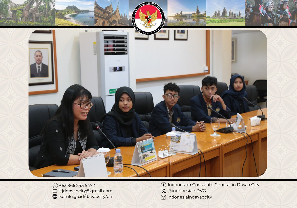 Delegasi UNESA Berkunjung dalam Courtesy Call ke KJRI Davao City, memperkuat Kerja Sama Program Pendidikan

More
kemlu.go.id/davaocity/id/n…

#IndonesianWay #IniDiplomasi #DemiNKRI #RintisKemajuan #NegaraMelindungi #IndonesiaUntukDunia #menluri #sahabatkemlu #KemluSeminggu