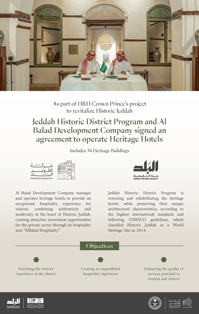 #AlBaladDevelopmentCompany Signs an agreement with Jeddah Historic District Program to manage and operate heritage hotels following their restoration, rehabilitation and maintenance by the program, in AlBalad. 
@JeddahAlbalad 
#aPIFcompany