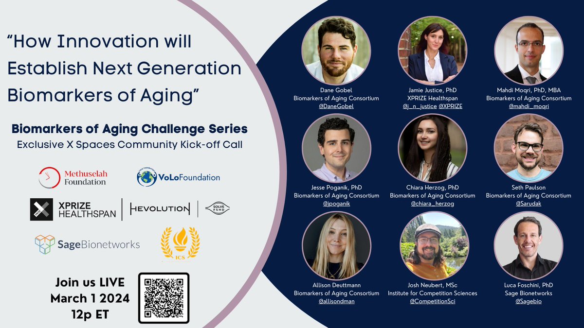 Biomarkers of Aging Consortium (@agingbiomarkers) on Twitter photo 📅 Join us this Friday, March 1st at 12 p.m. ET / 9 a.m. PT for the Biomarkers of Aging Challenge Series kick-off in our X Spaces, co-hosted by <a href="/DaneGobel/">Dane Gobel</a> of <a href="/mfoundation/">Methuselah Foundation</a> and <a href="/j_n_justice/">Jamie Justice</a> from <a href="/xprize/">XPRIZE</a> #XPRIZEHealthspan
🙌 We're excited to welcome Consortium members 📅 Join us this Friday, March 1st at 12 p.m. ET / 9 a.m. PT for the Biomarkers of Aging Challenge Series kick-off in our X Spaces, co-hosted by <a href="/DaneGobel/">Dane Gobel</a> of <a href="/mfoundation/">Methuselah Foundation</a> and <a href="/j_n_justice/">Jamie Justice</a> from <a href="/xprize/">XPRIZE</a> #XPRIZEHealthspan
🙌 We're excited to welcome Consortium members