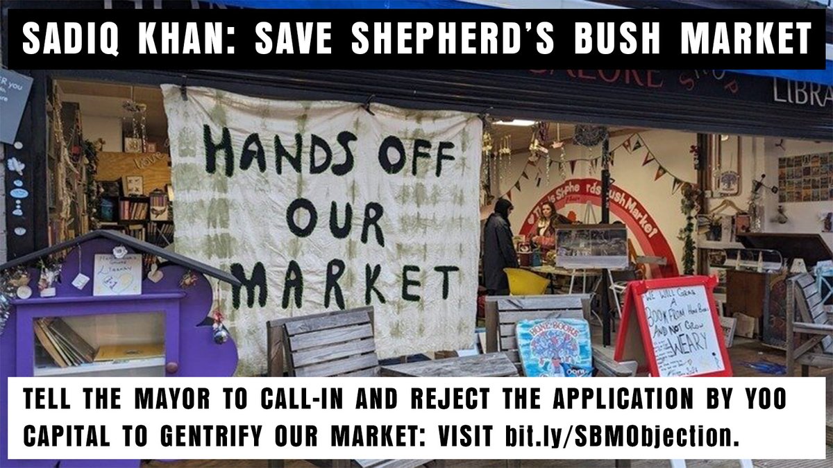 One of London's oldest and most important markets is under threat ‼️

<a href="/yooworldwide/">YOO</a> plans would push out traders and destroy the character of Shepherd's Bush Market

@MayorOfLondon stand up to corporate greed and reject the plans!

#SaveShepherdsBushMarket bit.ly/SBMObjection