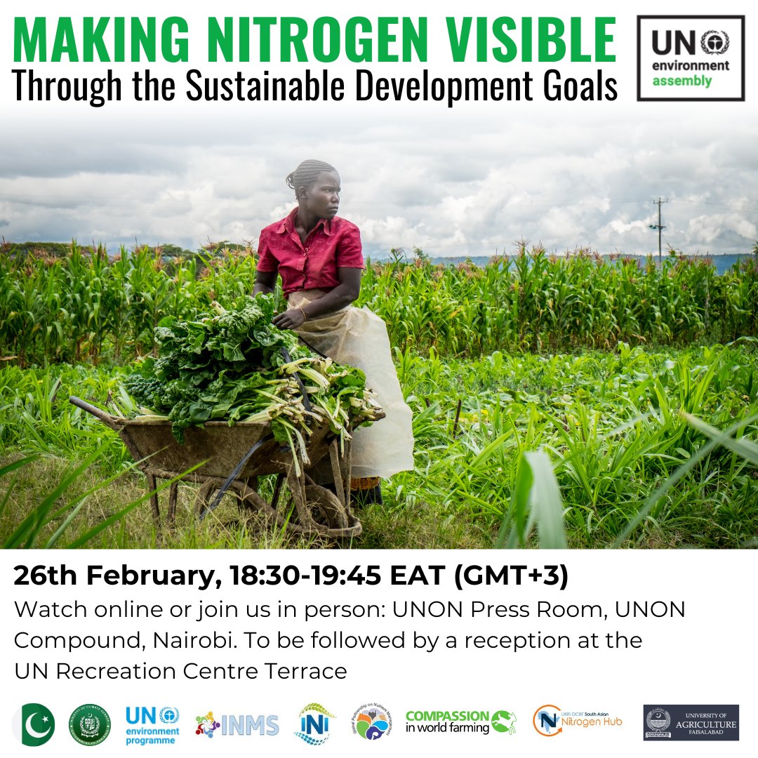 📢Please join us for a fantastic #UNEA6 side-event later today which will focus on making #nitrogen visible through the #SDGs. Join in-person in UNON press room or online from 18:30-19:45 EAT (GMT+3). Link to live-stream here👉ukri.zoom.us/j/98748692986 Webinar ID: 987 4869 2986