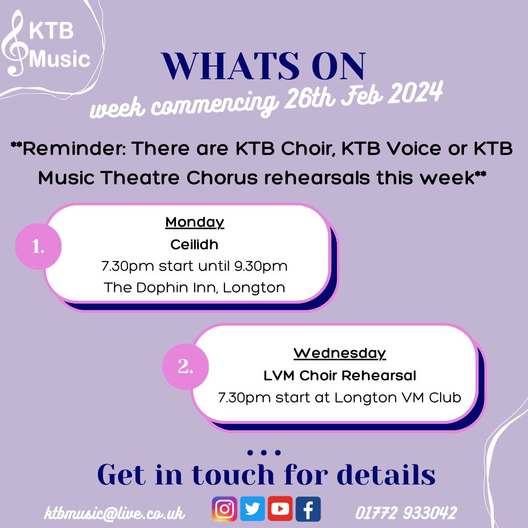 It's our night off for for the KTB Choir & KTB Voice so we're having a dance instead! There are still a couple of places available on the door for tonight's Ceilidh so if you fancy a knees up, hit the event link for more info. fb.me/e/35euScQ5r