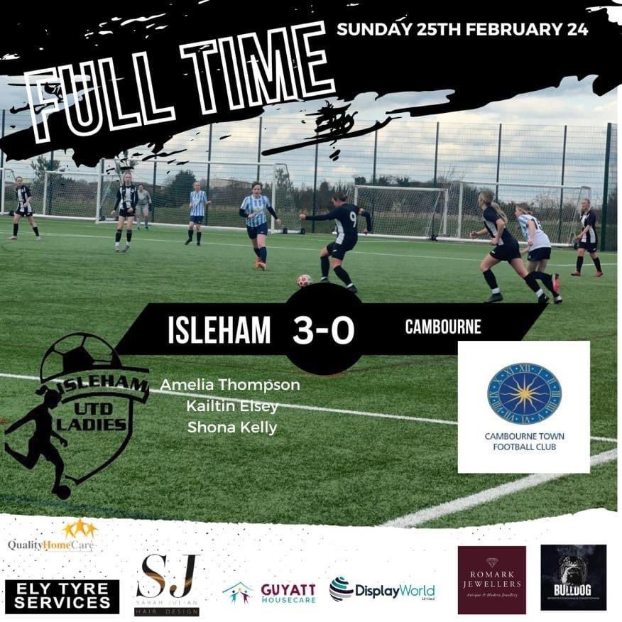 3-0 win against Cambourne who are a league above us.
A great effort see’s us through to the semi’s 💪⚪️⚫️

Amelia Thompson ⚽️
Kaitlin Elsey ⚽️
Shona Kelly ⚽️