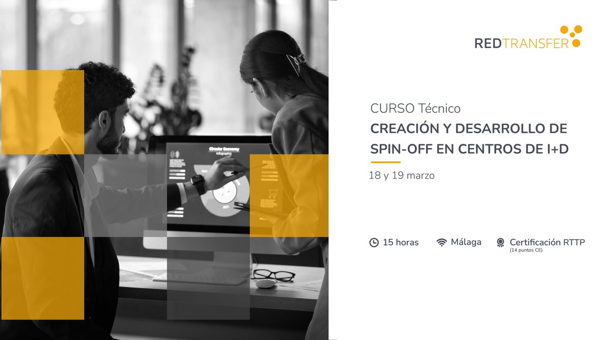 👉 Formación Presencial Redtransfer · Creación y desarrollo de Spin-off en centros de I+D
📅 18 y 19 de marzo · Universidad de Málaga
⭐ 14 puntos CE RTTP
🌐 redtransfer.org
#RedTransfer #FormaciónRedTransfer #Innovación #ATTP #RTTP