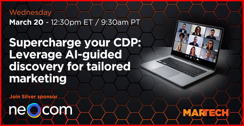 We are happy to be a part of this years <a href="/MarTechConf/">MarTech Conference</a>. Join Dana, our co-founder and CEO, in his session discussing the perks of Guided Discovery for #marketing. Sign up for free, to learn more about cutting-edge tech: hubs.la/Q02mbC170

 #data #cdp #ai #martechconf