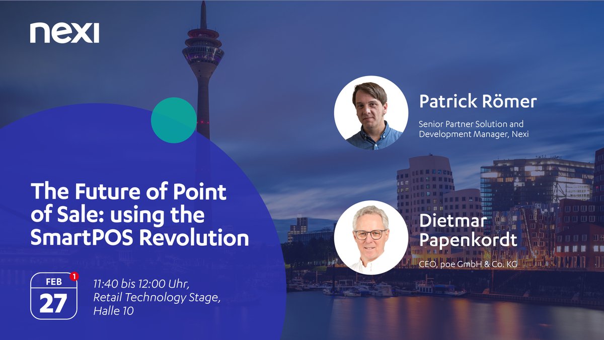 Nexigermany's tweet photo. Nur noch ein Tag bis zum Start der #eurocis!

Verpassen Sie auf keinen Fall unseren spannenden Vortrag morgen auf der Messe: The Future of Point of Sale: using the SmartPOS Revolution um 11:40 Uhr auf der Retail Technology Stage in Halle 10.

#retailinnovation #WeAreNexi https://t.co/cH1Ja2zEaq