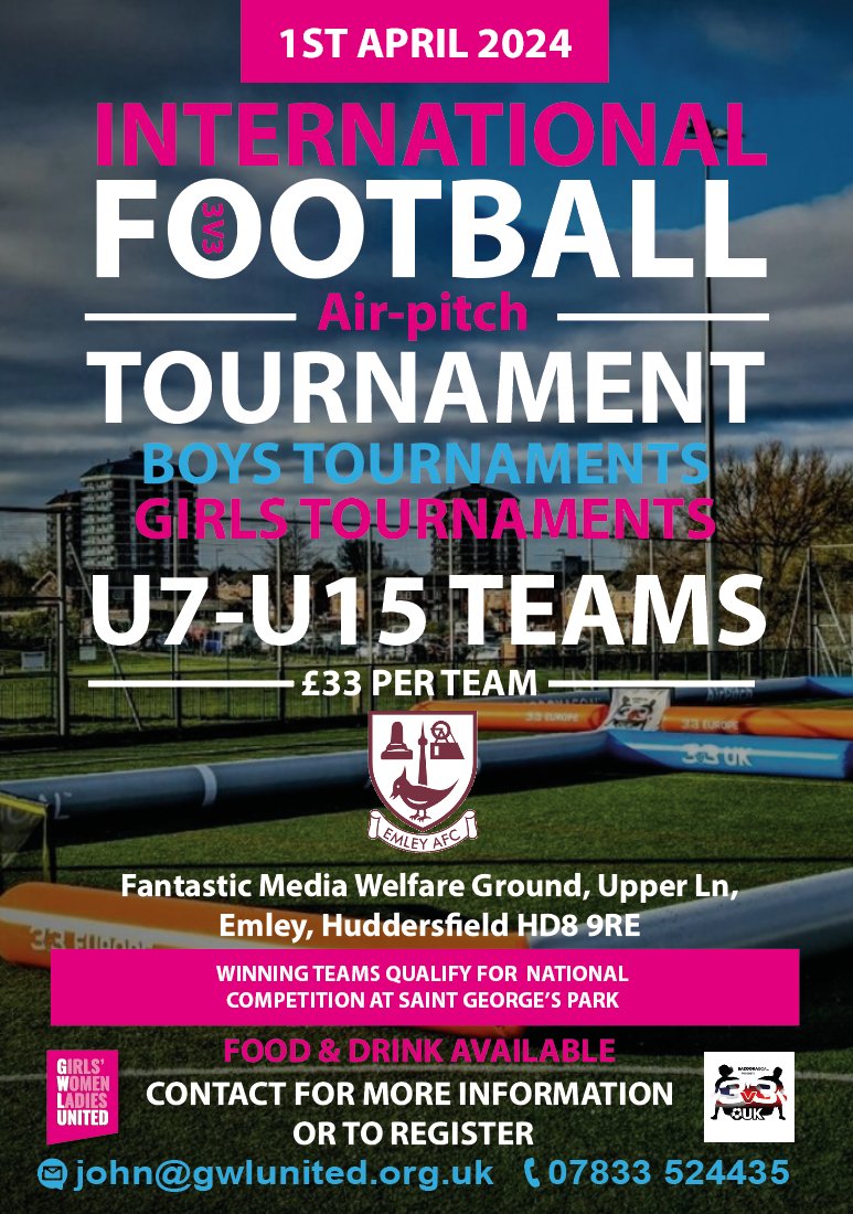 A great opportunity to showcase how good the West Riding Girls Football League is. 3 V 3 teams with the winning teams qualifying for the national competition. What are you waiting for? For more info see below... #wrgfl #gwlunited #girlsfootball #grassrootsfootball