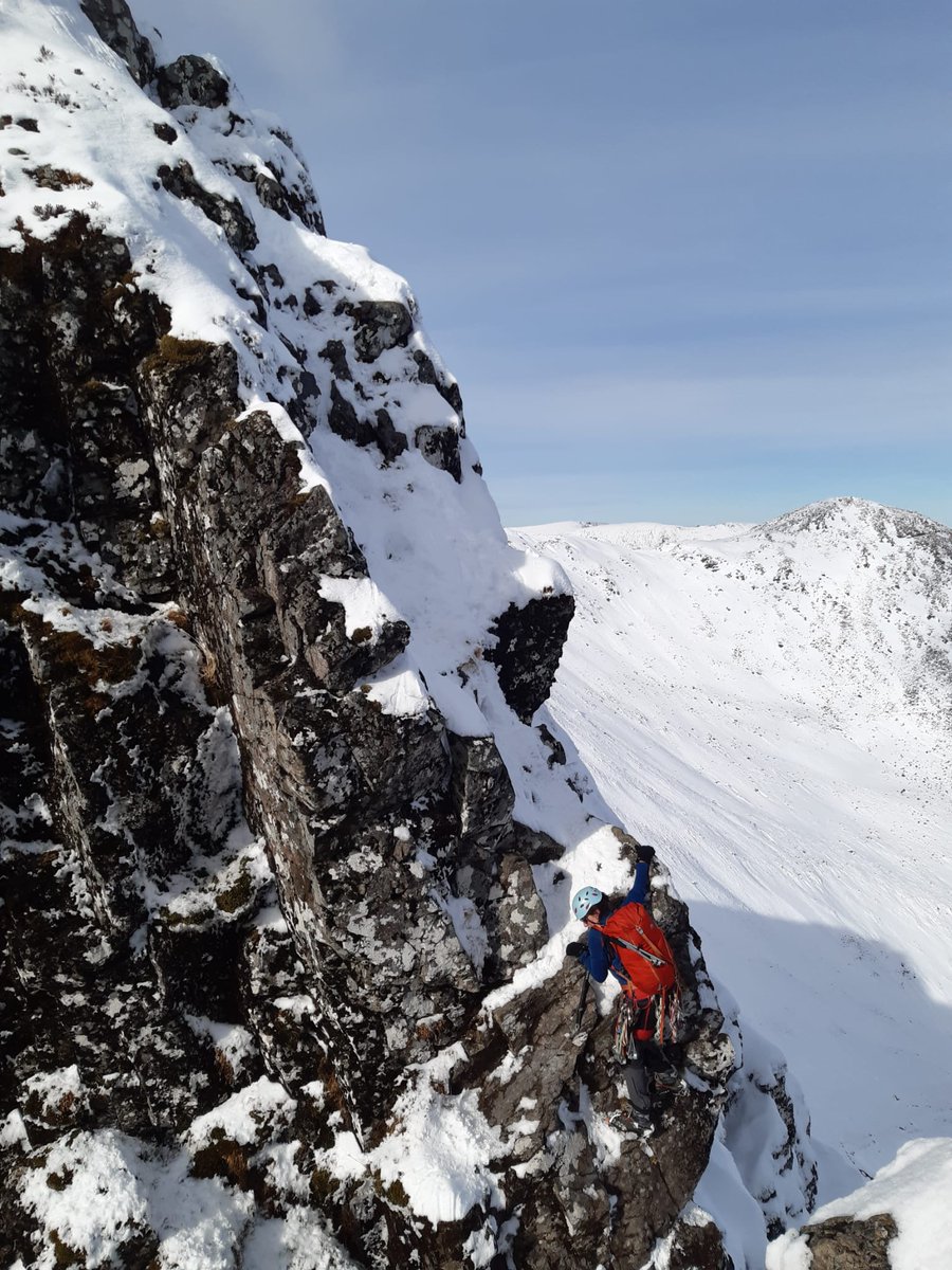 A stunning day for a traverse of the Aonach Eagach along Glencoe's hearty skyline with views to the sea lochs, islands and Ben Nevis himself, covered in snow. When Scotland is on form, there's no place like it.