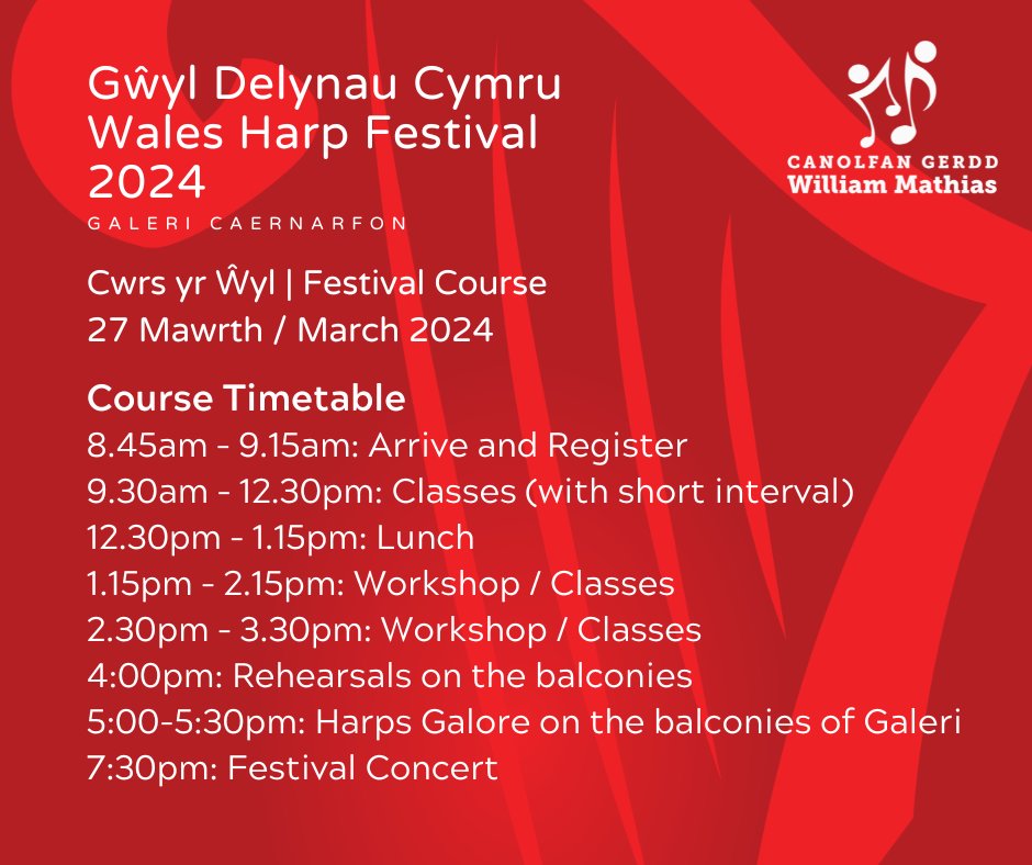 Amserlen y Cwrs | Course Timetable
Archebwch lle yma | Book your place here👇
bit.ly/42R7BGi

Dyddiad cau: 5 Mawrth 2024
Closing Date: 5 March 2024
