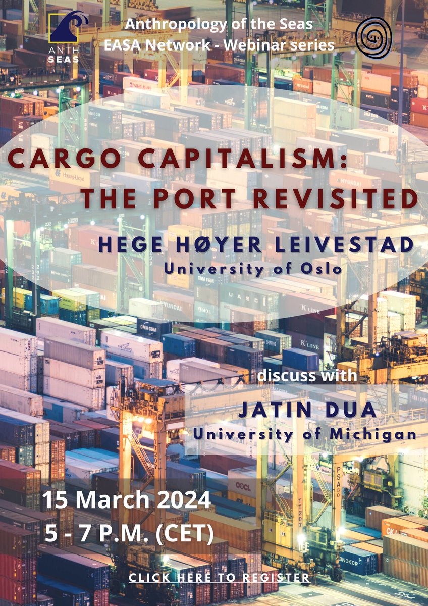 We are happy to announce the 2° ANTHSEAS webinar 📆15 March 2024, 5-7pm CET Hege Høyer Leivestad (@Hege_Anthro) from @UniOslo will give a talk titled 'Cargo Capitalism: the port revised' She will discuss it with @UMich's Jatin Dua Registration ⤵️ l1nq.com/anthseas