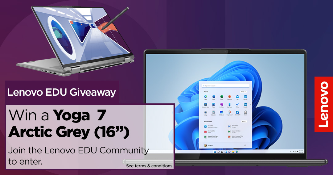 The Lenovo EDU Community is giving away a Yoga 7 laptop to one lucky winner! 🎓 For your chance to win, enter now: 🔗 lnv.gy/3wliALH