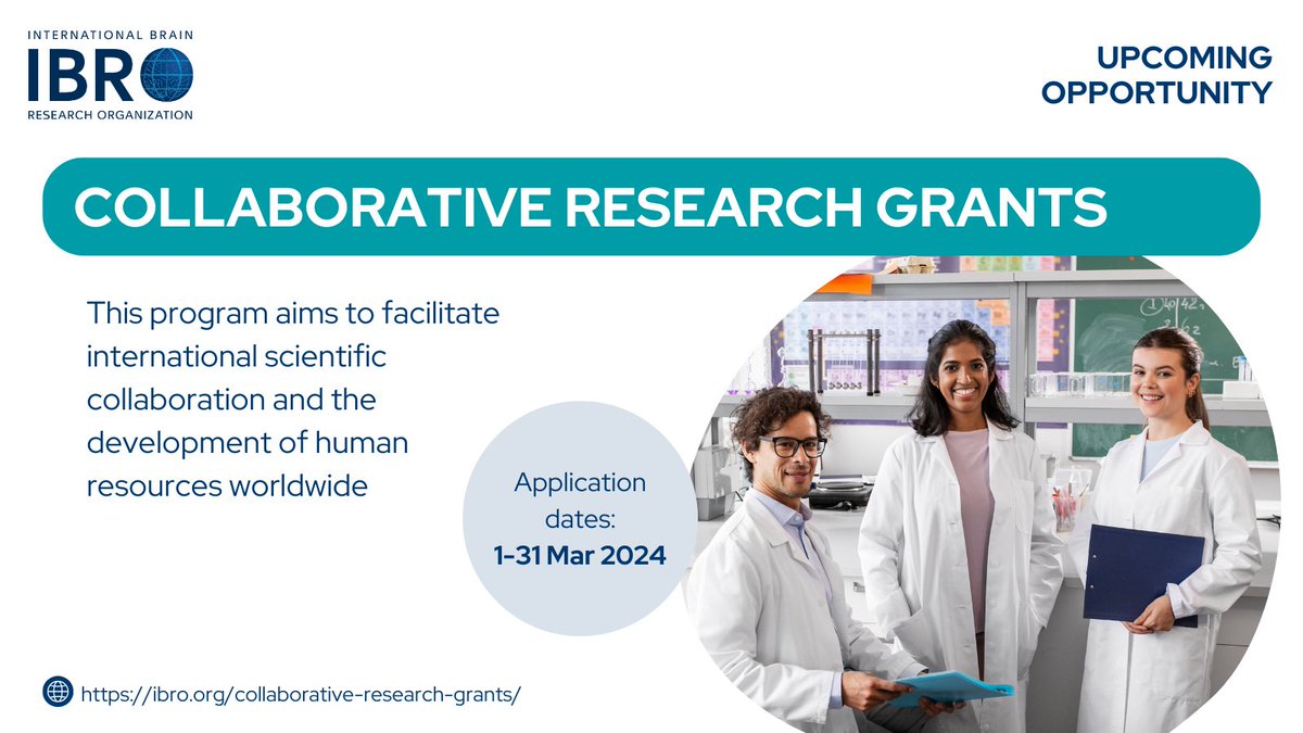 Are you looking for #funding to support an international #neuroscience collaboration? Check out the IBRO Collaborative Research Grants! Applications start on 1 Mar! 👉 Read more: ow.ly/F3BZ50QHIBI @TheBaleLab @rachaeldangare1 @ElfarrashSara @JQIpLab @phaegersoto @JLLanciego