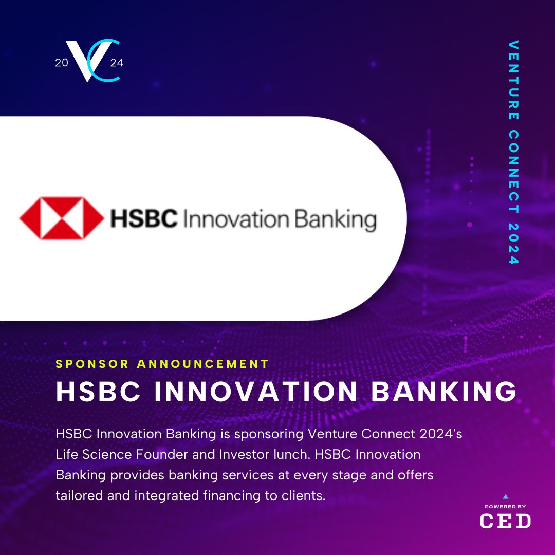 HSBC Innovation Banking is sponsoring Venture Connect 2024's Life Science Founder and Investor lunch.  HSBC Innovation Banking provides banking services at every stage and offers tailored and integrated financing to clients.

Join us! cednc.org/venture-connec…