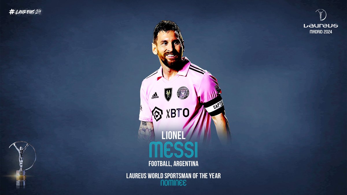 LaureusSport's tweet photo. 2023 saw Lionel Messi inspire his new @MLS club @InterMiamiCF to a 12-match unbeaten run and to their first @LeaguesCup title.

The #Laureus24 World Sportsman of the Year Nominee also celebrated his 800th senior career goal for club and country, and his 100th international goal for @Argentina.