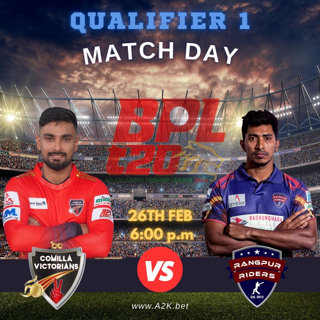 Rangpur Riders take on Comilla Victorians in Qualifier 1 on 26th Feb at 6:00 p.m. T20 clash filled with intense moments and thrillingcricket action! 🏏🔥Join by clicking the link buff.ly/4aprA2e  

#RangpurRiders #ComillaVictorians #T20Qualifier #BangladeshPremierLeague