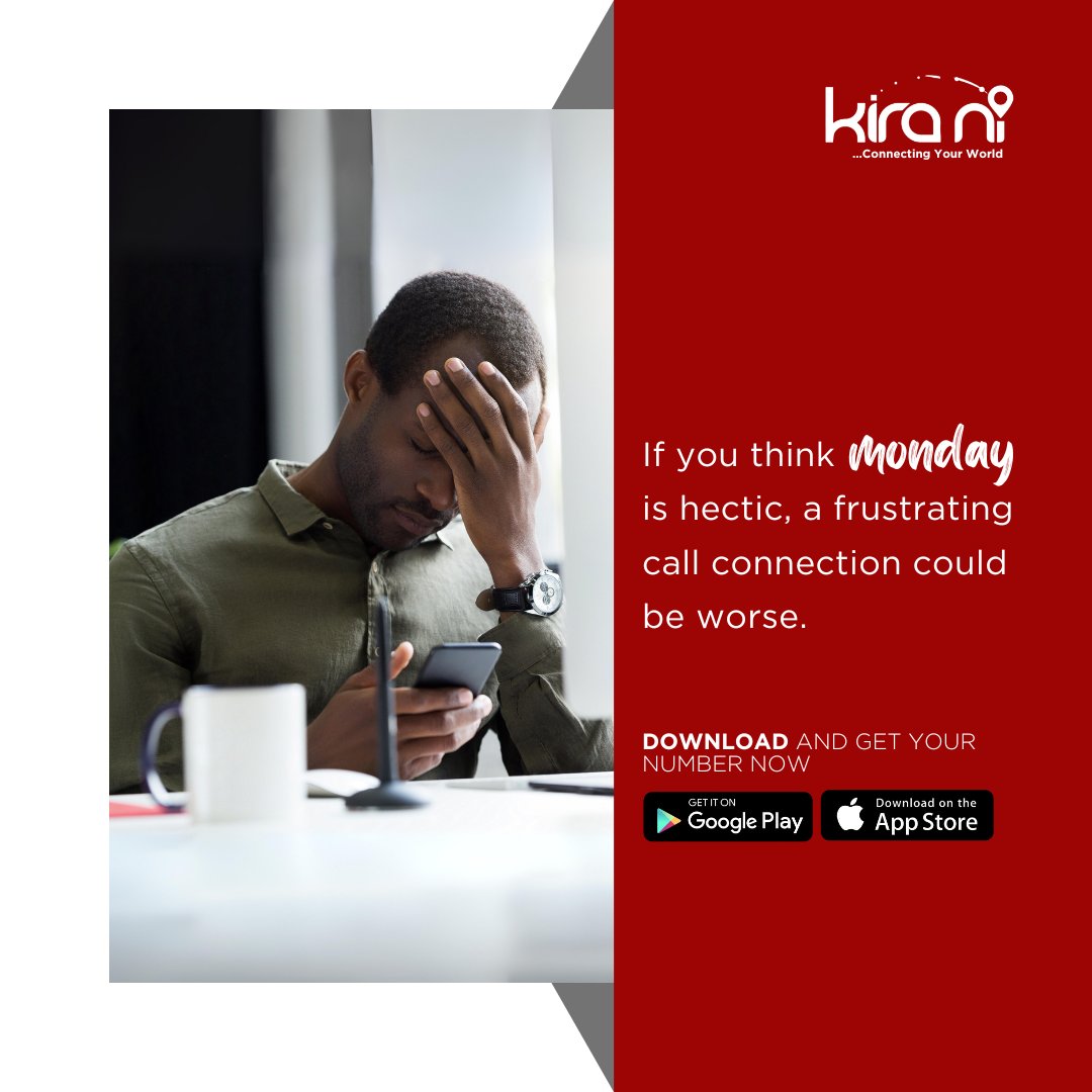 Kirani_ng's tweet image. When Monday feels hectic, a frustrating call connection can make it worse. 

With Kirani, enjoy crystal clear and fast call connectivity, turning hectic days into seamless experiences. 📞✨ 

#kirani #clearcalls #fastconnectivity #seamlesscommunication #MondayBlues