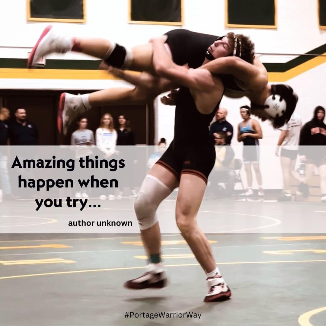 #MotivationalMonday "Amazing things happen when you try..." author unknown.

* Thank you to Coach Beckett for sharing this photo with us ~

PS Congratulations on an amazing season, Landon!

🧡 #PortageWarriorWay 🖤