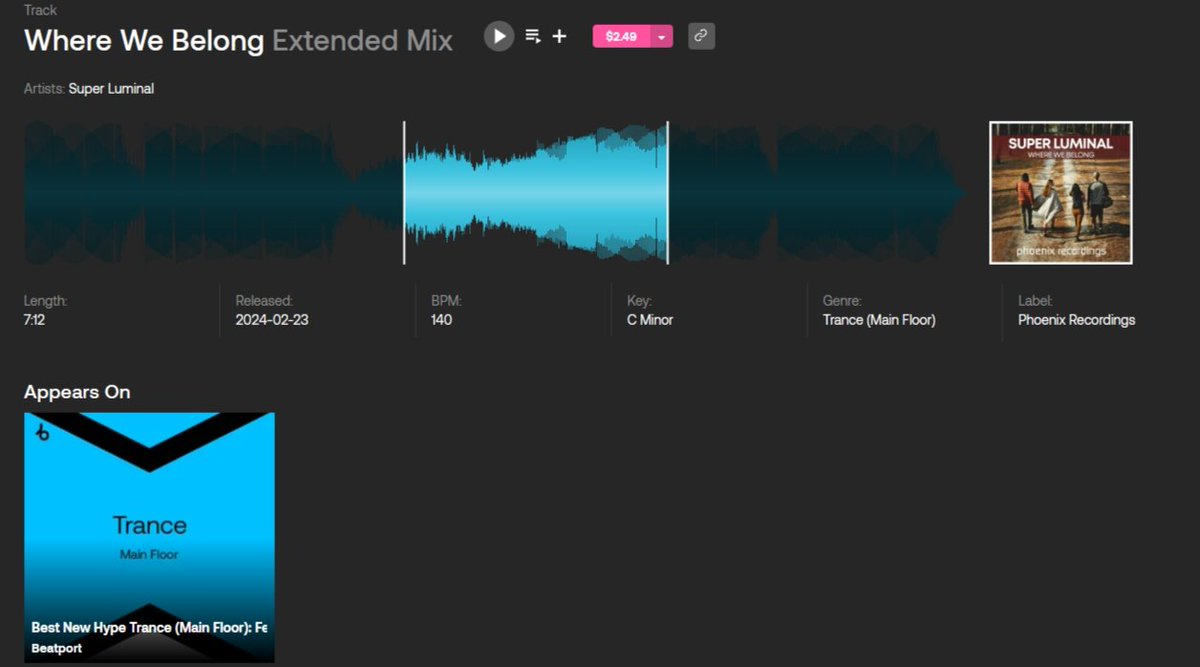 Many thanks for having my song 'Where We Belong' in this amazing Feb 2024 chart and also picking it on the main page of trance main floor! I thank everybody who supports my work and @PhoenixRecordings for having me joining their great label!