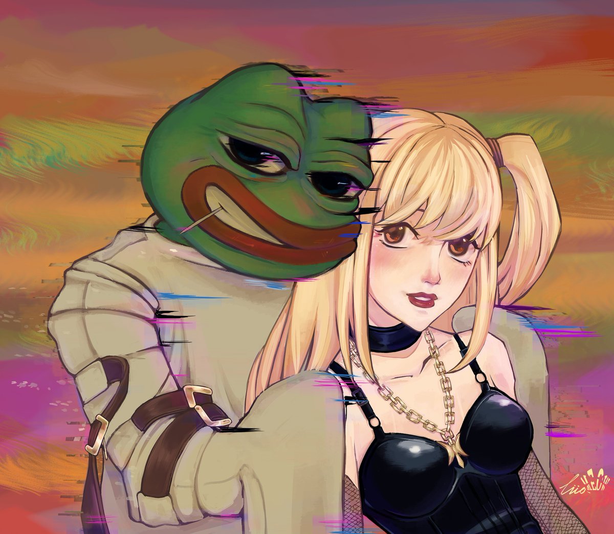 Fanart for"backdoor drugstore folklore" in a telegram.
#pepefrog #misaamane #DEATHNOTE