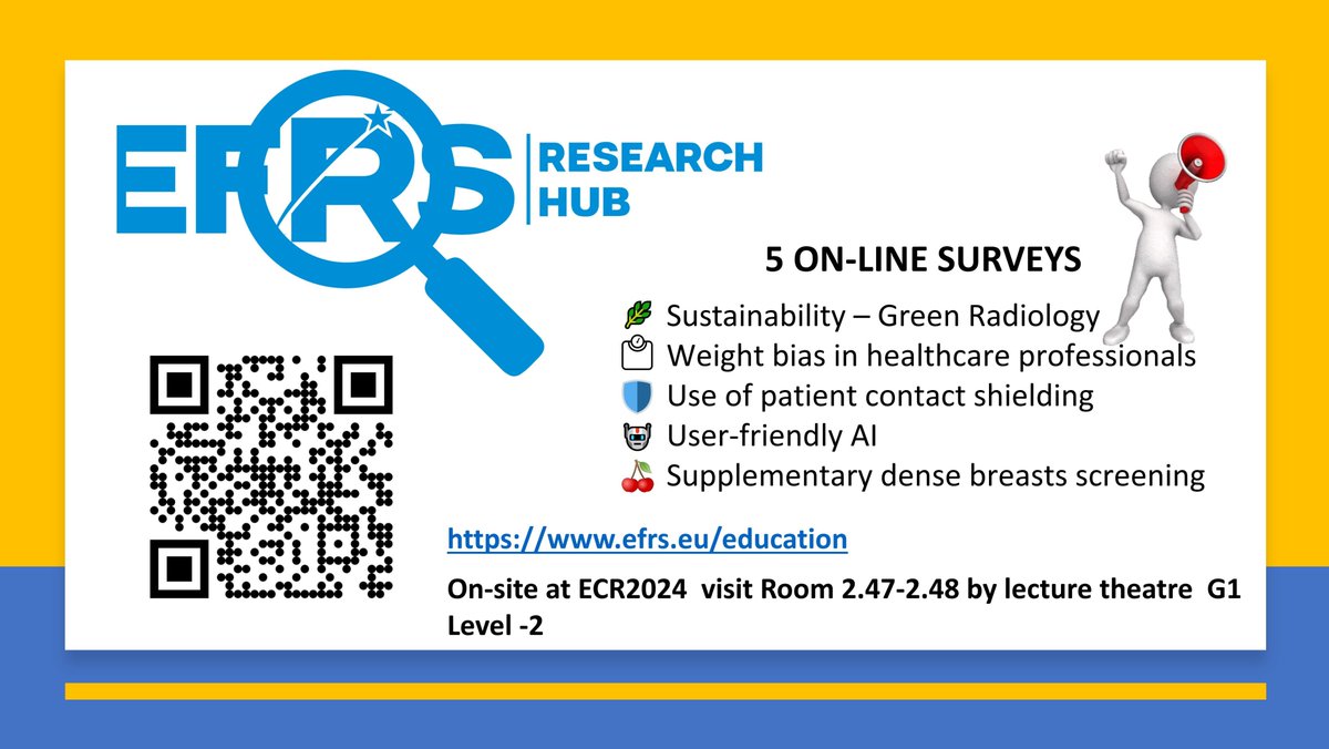 It's ECR week!! 

Looking forward to my first time at the EFRS Research Hub where I will be recruiting for the User Friendly AI study 

QR codes for all the surveys taking place: efrs.eu/education 

<a href="/EFRadiographerS/">EFRS</a> #EFRS_RH24