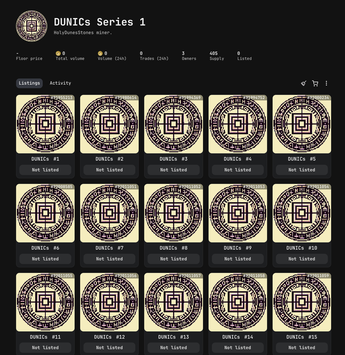 muchwow's tweet photo. DUNICs Series 1
@HolyDunesStones miner.

Solving congestion on DogeCoin.
Embellishing the Doginals community.
Educating from mining to trading.
Gamified experiences makes it fun & accessible.

#DUNICs is the first Dune project on Doge, aligning its self with Casey @rodarmor s' hugely successful Runes Protocol on Bitcoin.

Series 1 is a collection of 405 Dune etchings on Dogecoin

Allocation will be given to the first members,  join the movement in building an Ancient Future on Doge! 
⛏️🪨⚒️