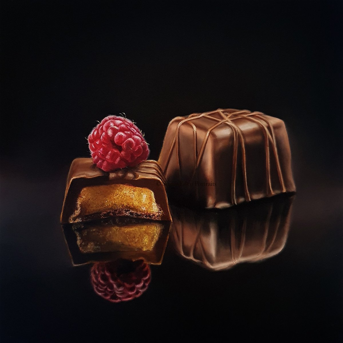 I've just finished my second chocolate painting. Would love to know what you all think and would be very grateful for any shares. This will be available to purchase once dry and framed.

'Inner Sweetness', oil on board 8 x 8'

#chocolate #luxurychocolates #photrealism #painting