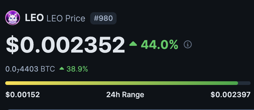 LeoCoinSTX's tweet photo. We have officially entered the @coingecko top 1000 token list!

Wen top 100? https://t.co/dHVTDV0kWD