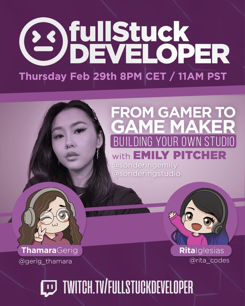 Full Stuck Developer (@fullstuck_dev) on Twitter photo And we are back! ✨
After a well deserved rest, we are bringing the very best Emily from <a href="/sonderingstudio/">Sondering Studio✨WISHLIST GOLD LINING</a> and having our first episode in English! Come along and join the fun! 👯♀️
📅 Thrusday 29th
⏰ 8PM CET | 11AM PST
📍 twitch.tv/fullstuckdevel…
See you there or be square! 😎 And we are back! ✨
After a well deserved rest, we are bringing the very best Emily from <a href="/sonderingstudio/">Sondering Studio✨WISHLIST GOLD LINING</a> and having our first episode in English! Come along and join the fun! 👯♀️
📅 Thrusday 29th
⏰ 8PM CET | 11AM PST
📍 twitch.tv/fullstuckdevel…
See you there or be square! 😎