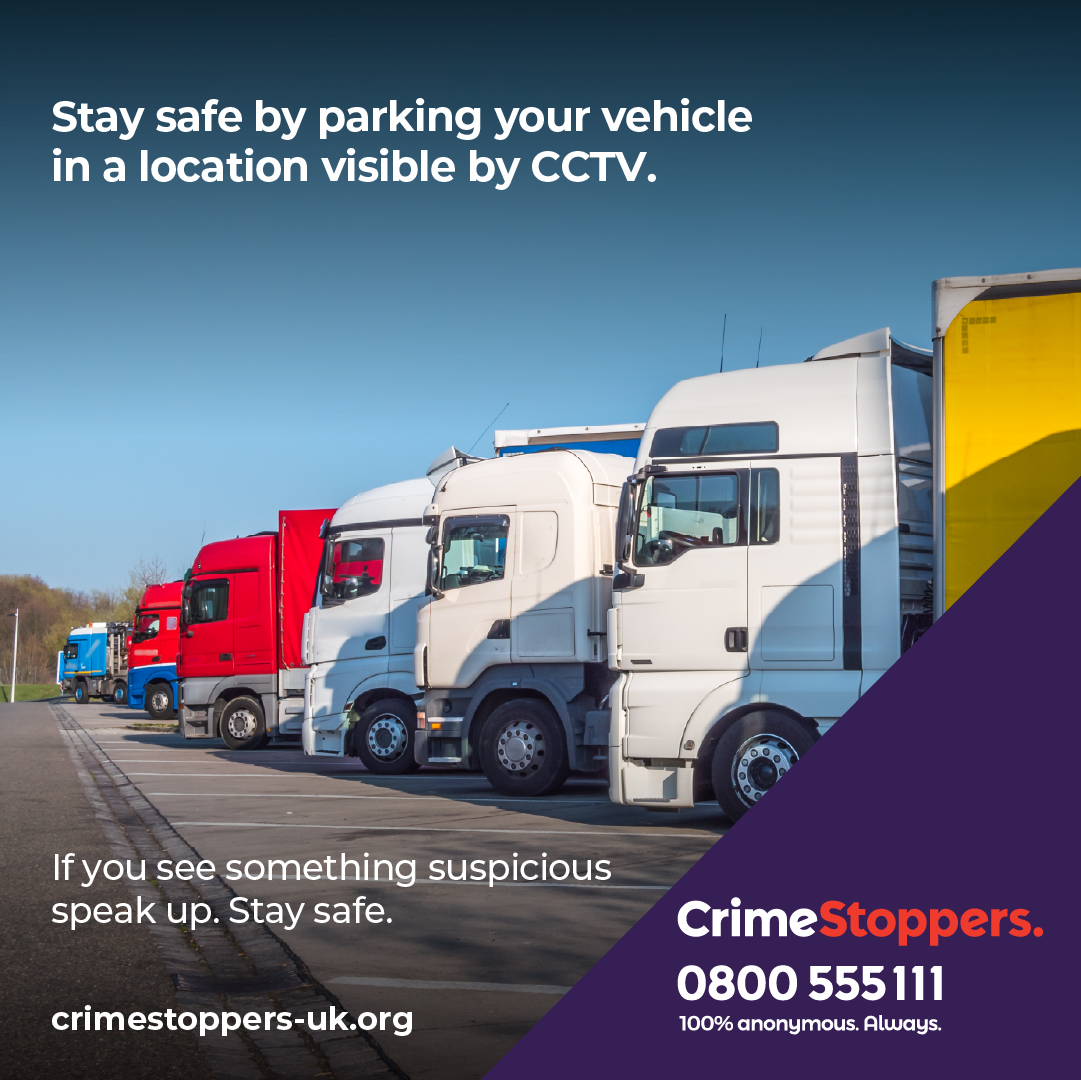 In the year ending June 2022, 1.65 billion tonnes of goods were carried by GB-registered HGVs operating in the UK. Thieves are targeting HGVs at service stations - we're working with @northantsopfcc to share tips on how to help prevent goods being stolen: bit.ly/3Tb6pKM