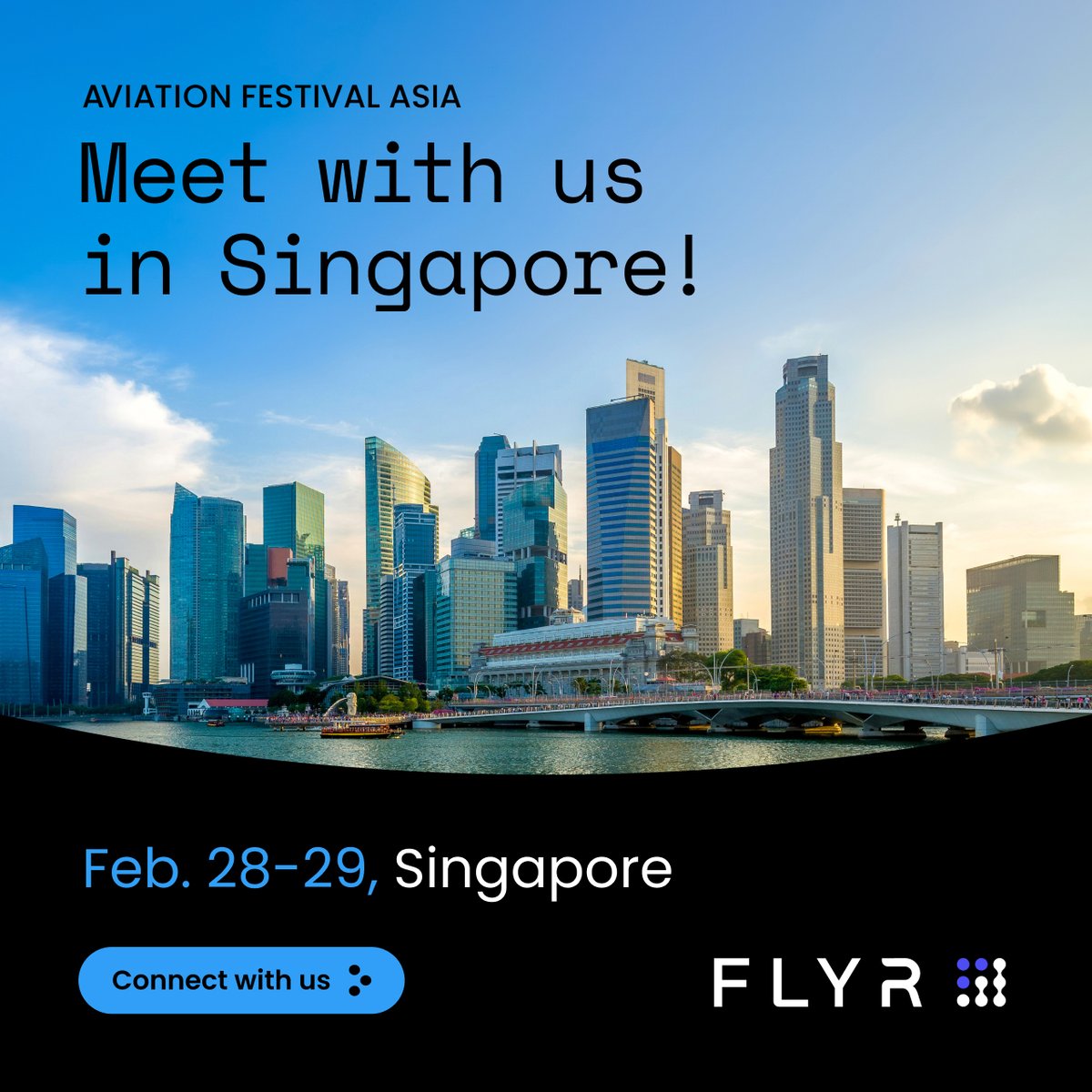 We hope to see many of you in Singapore this week! AFA Singapore kicks off 28-29 February and we're looking forward to a great event. To learn more about FLYR visit us at booth #D05 while at Aviation Festival Asia Singapore. #AviationFestivalAsia #TravelTechnology #Innovation