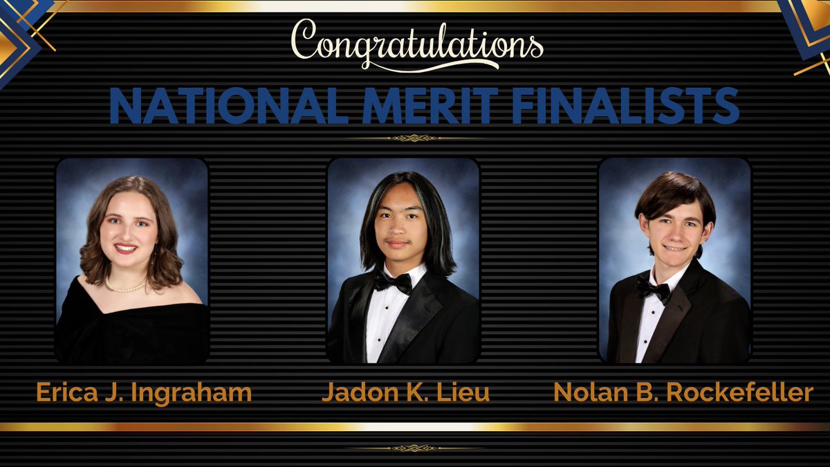 Congratulations to seniors Erica J. Ingraham, Jadon K. Lieu, and Nolan B. Rockefeller who have advanced to National Merit Finalist status in the 2024 National Merit Scholarship Program. #PFTSTA #NationalMeritFinalist