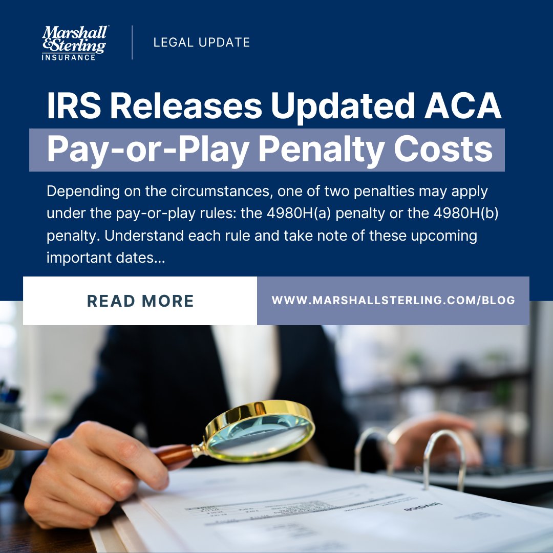 MarshallStrlng's tweet image. The IRS has just released updated ACA Pay-or-Play penalties for 2025. Ensure compliance and avoid surprises with our latest insights.
Read more here: bit.ly/4bXeSIT

#BusinessRisk #RiskMnagement #IRS