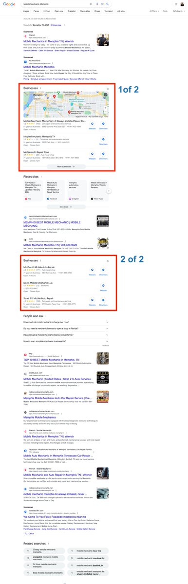 CHLocalMedia's tweet image. Is anybody else seeing two sections for Businesses or Places on the first page of search results? Did we miss some news somewhere?

Three image samples are attached. 

@rustybrick @searchliaison @JohnMu