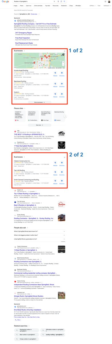 CHLocalMedia's tweet image. Is anybody else seeing two sections for Businesses or Places on the first page of search results? Did we miss some news somewhere?

Three image samples are attached. 

@rustybrick @searchliaison @JohnMu
