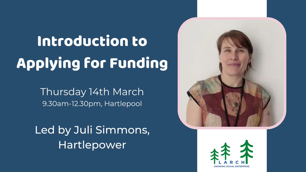 FREE TRAINING: 📌 Introduction to Applying for Funding 📅 14 March 9.30am-12.30pm 🗺️ @HartlePower_CIC Greenbank & Hub, Join us to get tips & help based on years of experience in fundraising and communicating with funders, for social entrepreneurs. Email hello@larch-ne.org