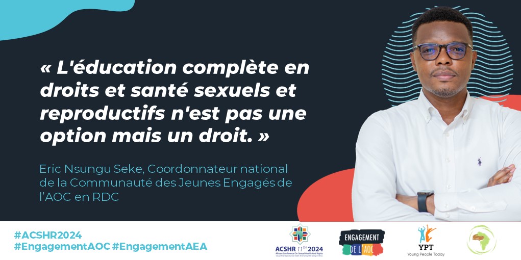 JeuneEngageRDC's tweet photo. "L'éducation complète en DSSR n'est pas une option mais un droit." @SekeNsunguEric, Coordonnateur national de la Communauté des Jeunes Engagés RDC. https://t.co/ceq648GCT4
