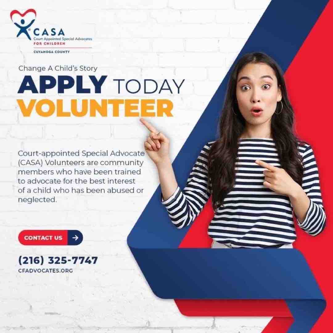 We are accepting pre-applications for CASA Volunteers in Cuyahoga County. Head to our website to start your application today.

CASA volunteers come from all walks of life. We encourage all to apply. 
#advocate #volunteer #socialwork #casaofcuyahogacounty