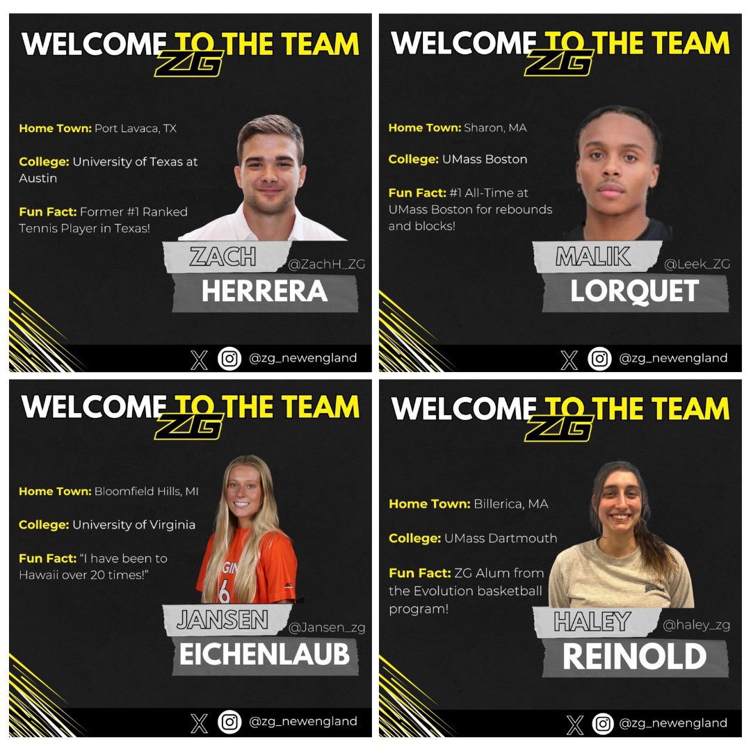 Zero Gravity New England (@zg_newengland) on Twitter photo ZG New England has some new faces‼️
So excited to introduce our 8 talented co-ops Caroline, Shaun, Connor, Ben, Zach, Malik, Jansen, and Haley to our New England team🔥
Be on the lookout for them this spring👋👀
#ZGBB | <a href="/ZeroGravityBB/">Zero Gravity Basketball</a> ZG New England has some new faces‼️
So excited to introduce our 8 talented co-ops Caroline, Shaun, Connor, Ben, Zach, Malik, Jansen, and Haley to our New England team🔥
Be on the lookout for them this spring👋👀
#ZGBB | <a href="/ZeroGravityBB/">Zero Gravity Basketball</a>