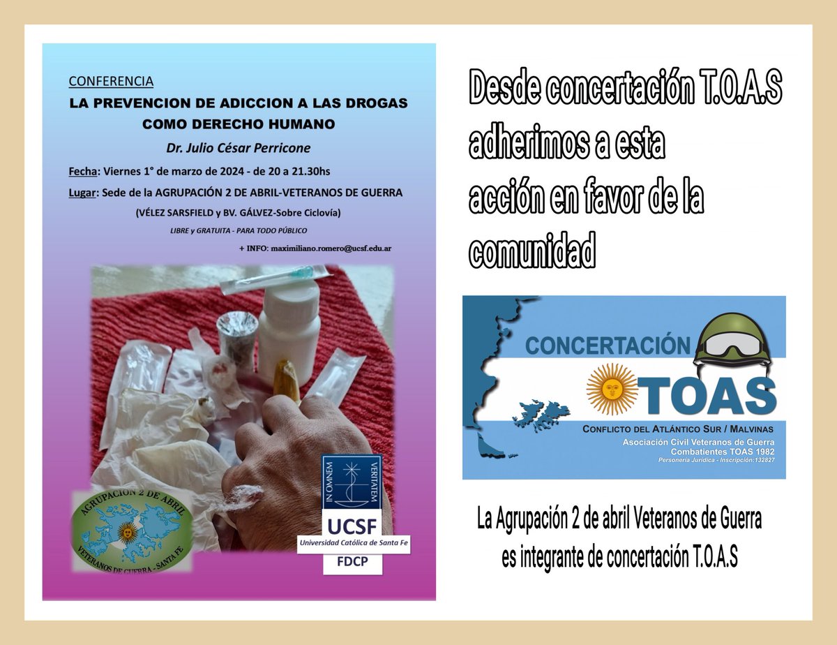 Importante conferencia en la Ciudad de Santa Fe , adhiere <a href="/ConcertaTOAS/">ConcertaciónT.O.A.S</a> <a href="/DiputadosAR/">Diputados Argentina</a> <a href="/SenadoArgentina/">Senado Argentina</a> <a href="/VickyVillarruel/">Victoria Villarruel</a> <a href="/JMilei/">Javier Milei</a> <a href="/luispetri/">Luis Petri</a>