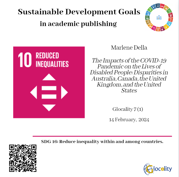 GlocalityWhc's tweet photo. This week on #GlocalitySDG, you can learn more about the impact of COVID-19 on the lives of disabled people and individuals with chronic illnesses across Australia, Canada, the UK and the US. 

#sdg10 #covid19 #disabilityawareness #pandemic #reducedinequalities #openaccessjournal https://t.co/3uvzlDOsxl