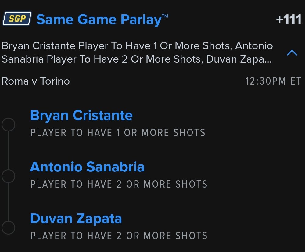 Top_5_Guys's tweet photo. Like this! "Let it Fly" 

Bryan Cristante 1 shot
Antonio Sanabria 2 shots
Duvan Zapata 2 shots

#Top5Guys #GamblingX #GamblingTwitter #Soccer #LetitFly #BaggageClaim https://t.co/zOfS6Si0eu