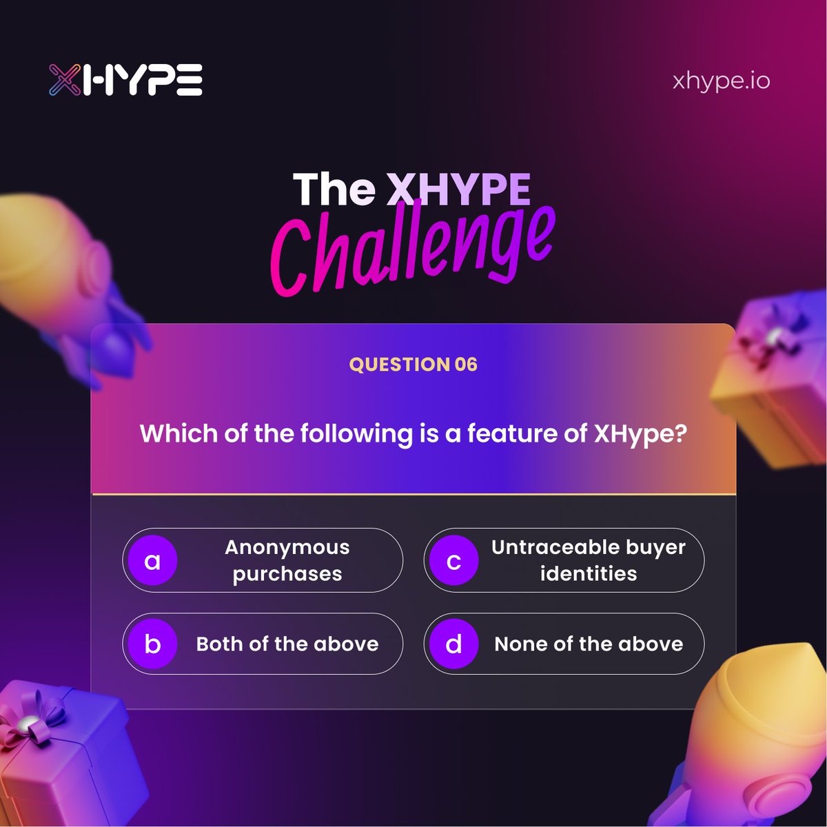 xhypeofficial's tweet image. 🔹 Question 6 of 10 🔹

Sixth question of The #XHYPE Challenge is here!

Like and retweet this tweet, then answer the question correctly in the comments below. 

4 more questions to go!