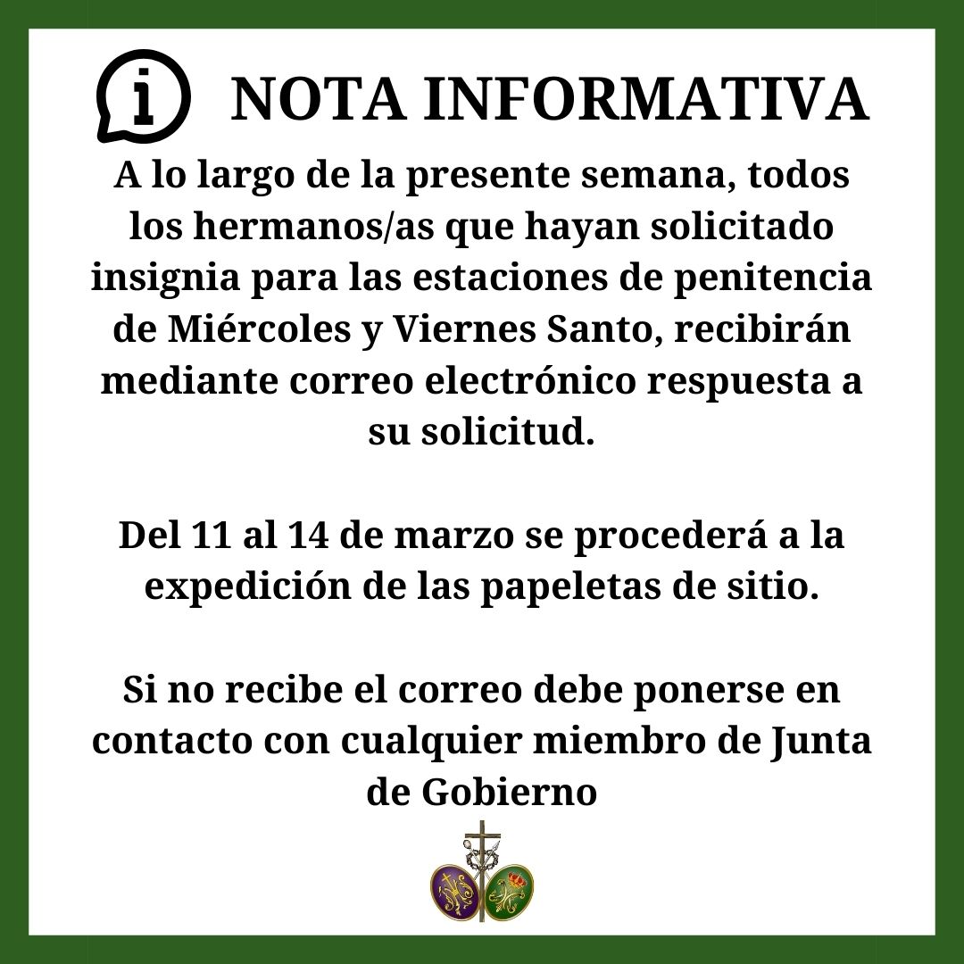 NOTA INFORMATIVA. 
Respuesta a la solicitud de insignias y expedición de papeletas de sitio.