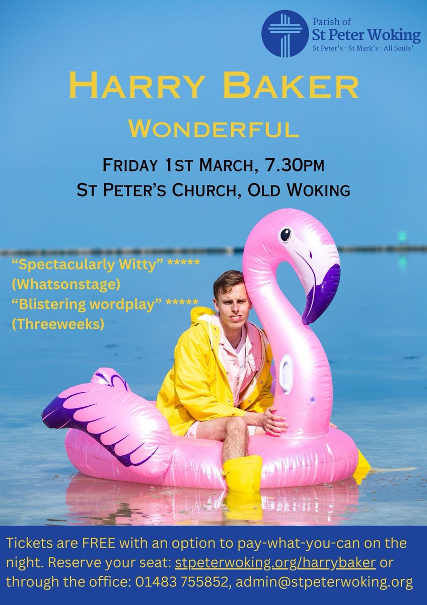 StPetersWoking's tweet photo. Still a few spaces available to reserve your seat for this Friday’s pay-what-you-can event with Poetry World Slam Champion @harrybakerpoet. https://t.co/qkBUXIlXXw @welovewoking @randamag #welovewoking #free #freeevent #woking #whatsonwoking @RevLBush https://t.co/jvKiNzhr49