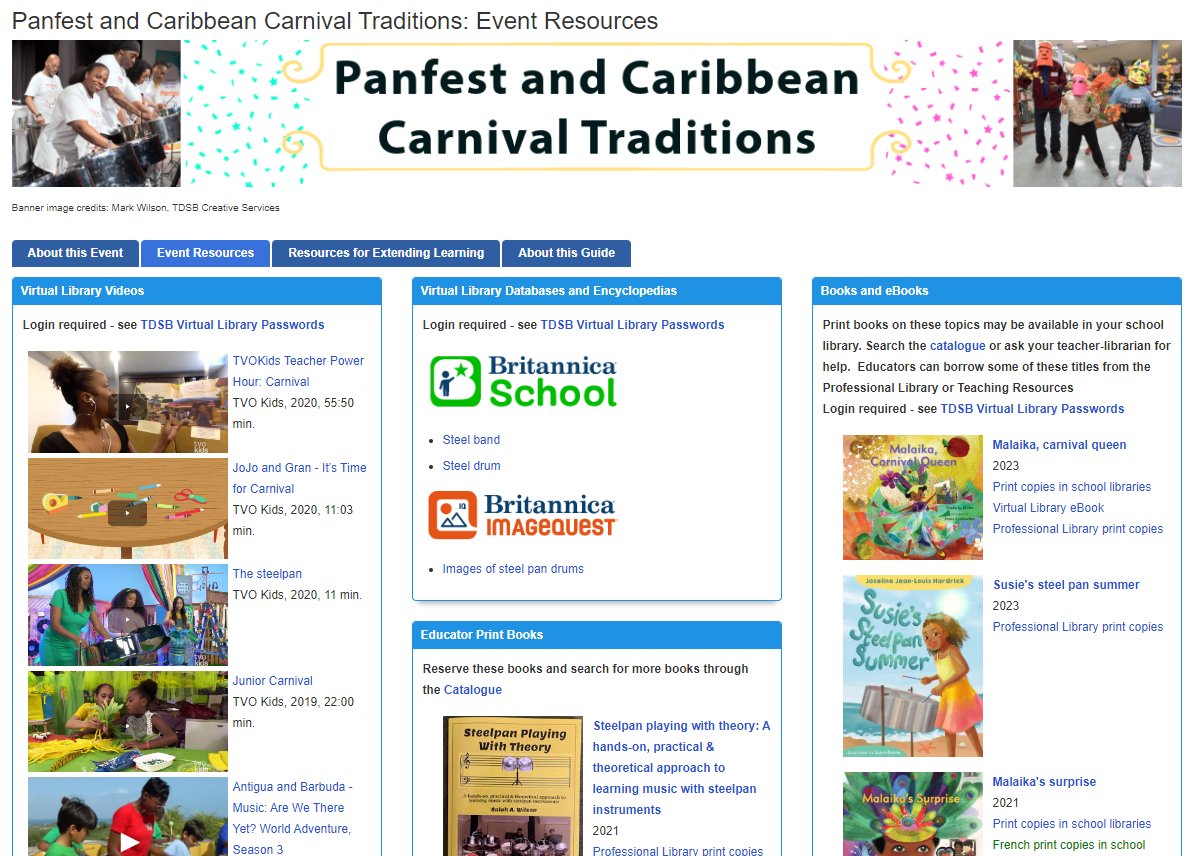 Panfest and Caribbean Carnival Traditions: check out our new Event Resources Guide developed in collaboration with @TDSB_Arts and @tdsb_cebsa tdsb-on-ca.libguides.com/PanfestAndCari…