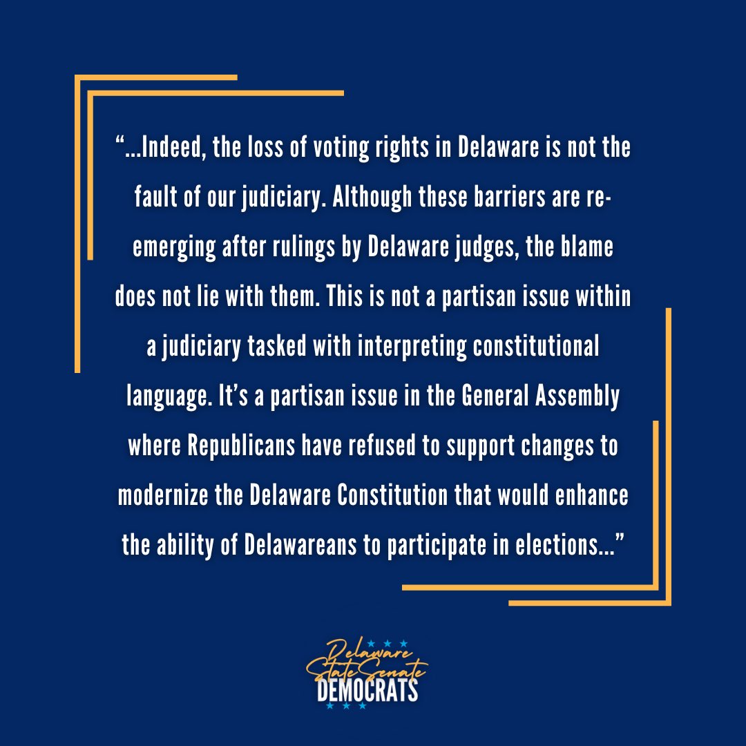 Delaware Senate Leadership reaffirms support for early and absentee voting, condemns GOP for obstructing voting rights 

Read the full statement here: senatedems.delaware.gov/2024/02/26/del…